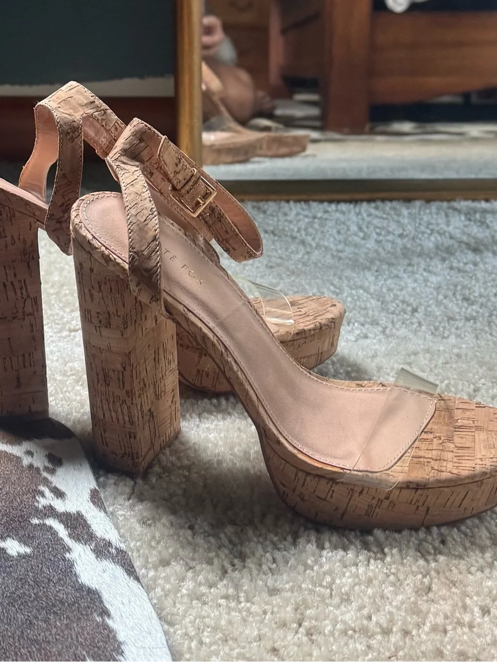 Cork Platform Block Heels - Tan